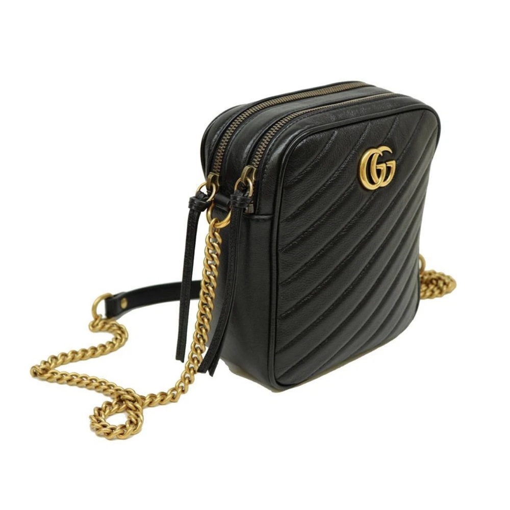 Authentic Gucci Black Marmont Double Zip Vertical Camera Bag - Picture 2 of 10